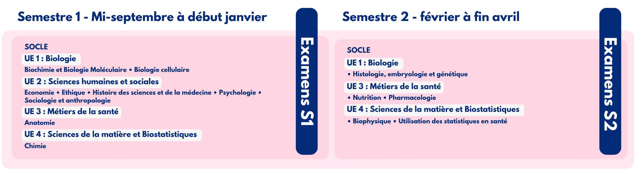 Orgsanisation des matières étudiées en LAS à Sorbonne Paris Nord